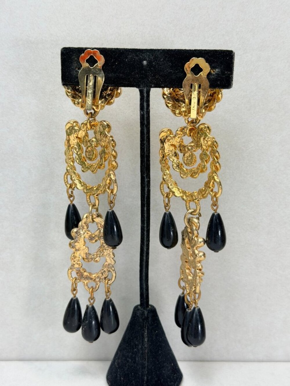 Vintage Signed Blanca Dramatic Oversized Black Drop Runway Dangle Earrings - Picture 3 of 9